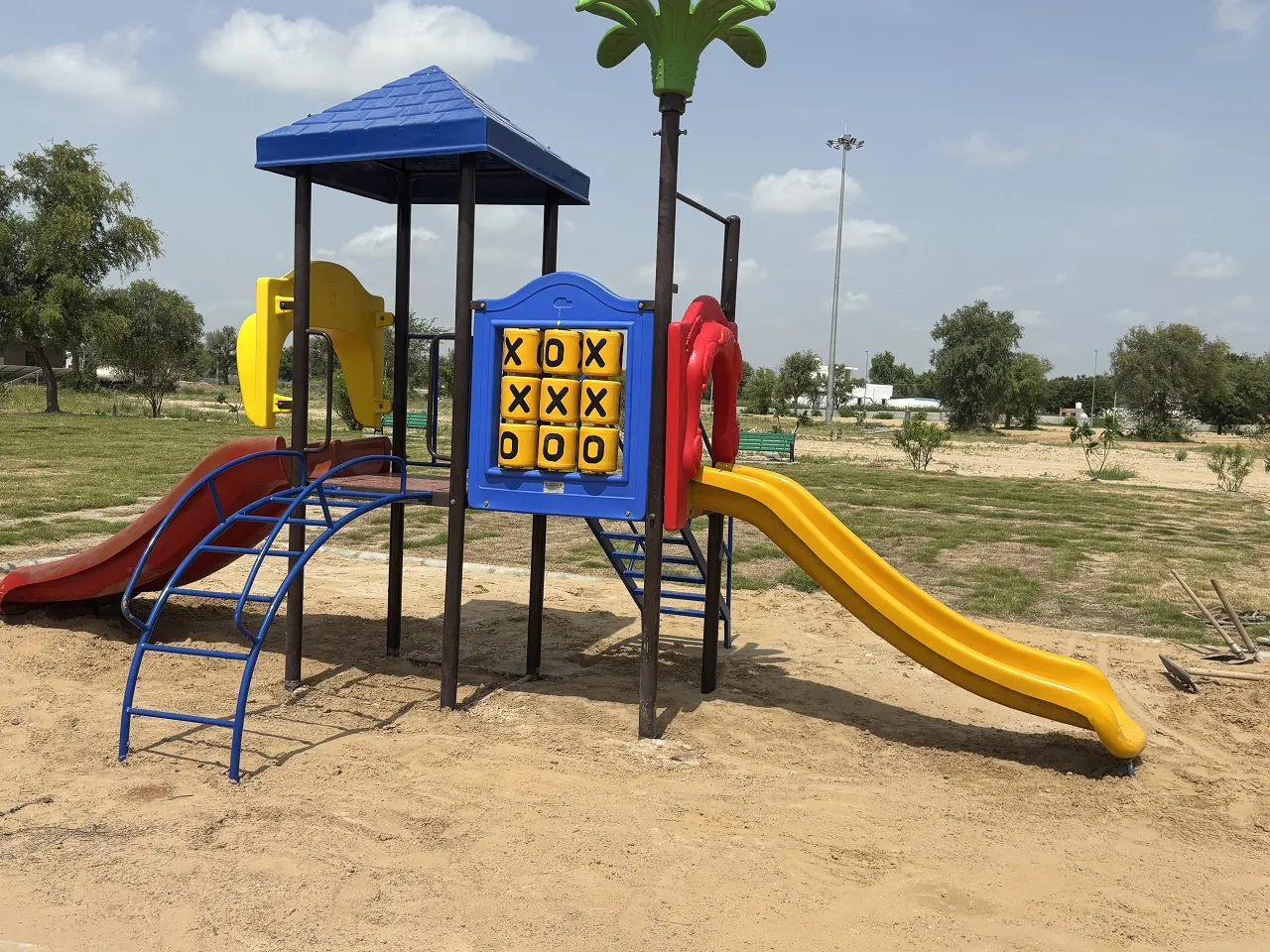 Kids play area with slides at Guru Kripa family restaurant, Agolai
